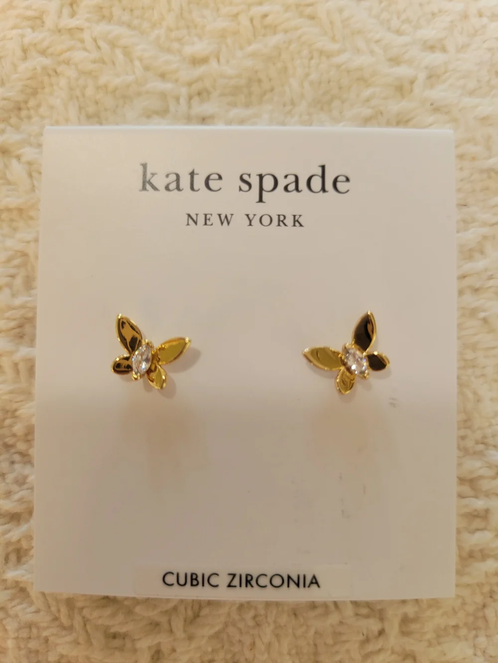 kate spade gold butterfly stud earrings with clear stones